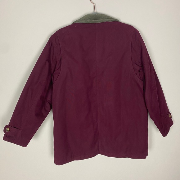 Lands End Barn Coat Chore Jacket Canvas Burgundy Corduroy Collar Womens Medium - Picture 3 of 6